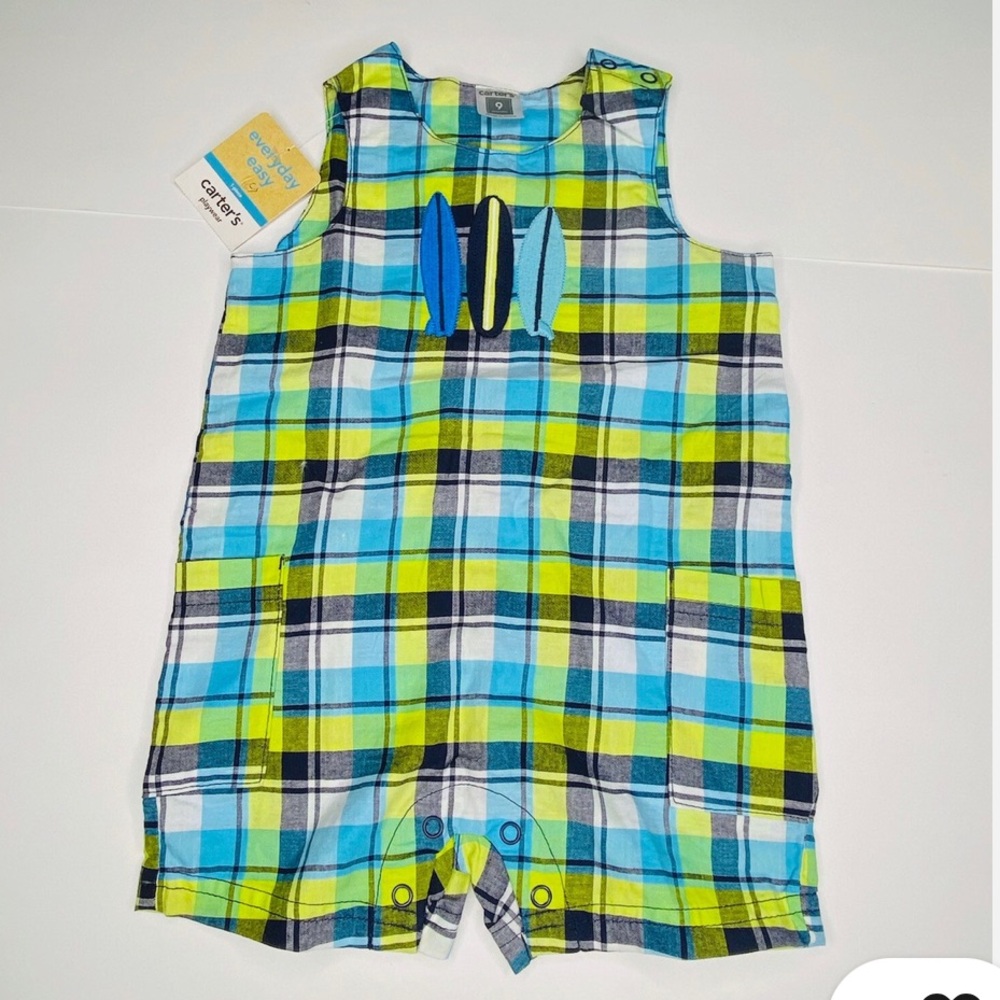 CARTER’S Plaid Sleeveless Romper for Toddlers boys Size:24M Embroidery Like New